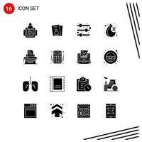 Universal Icon Symbols Group of 16 Modern Solid Glyphs of publish typing adjust typewriter day Editable Vector Design Elements