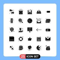 Pack of 25 Modern Solid Glyphs Signs and Symbols for Web Print Media such as flow dollar services project document Editable Vector Design Elements