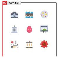 Pack of 9 creative Flat Colors of decoration real science property estate Editable Vector Design Elements