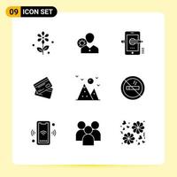 User Interface Pack of 9 Basic Solid Glyphs of cards creditcard profile composing pencil Editable Vector Design Elements