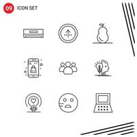 Pictogram Set of 9 Simple Outlines of group online app ui shopping bag Editable Vector Design Elements
