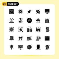 Modern Set of 25 Solid Glyphs Pictograph of monitor high school money football american ball Editable Vector Design Elements