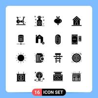 Set of 16 Modern UI Icons Symbols Signs for server science food school education Editable Vector Design Elements