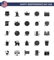 Happy Independence Day 4th July Set of 25 Solid Glyph American Pictograph of movies sign usa star usa Editable USA Day Vector Design Elements