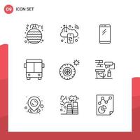 Set of 9 Modern UI Icons Symbols Signs for vehicle bus internet automobile android Editable Vector Design Elements