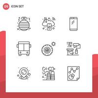 conjunto de 9 iconos de interfaz de usuario modernos símbolos signos para vehículos autobús internet automóvil android elementos de diseño vectorial editables vector