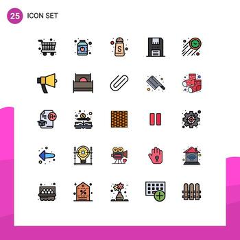 Set of 25 Vector Filled line Flat Colors on Grid for time speed sugar bottle fast floppy Editable Vector Design Elements