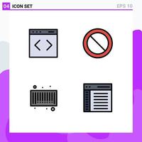 Editable Vector Line Pack of 4 Simple Filledline Flat Colors of content code website set coding Editable Vector Design Elements