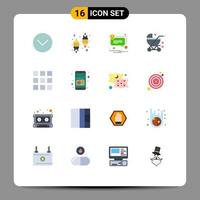 conjunto de 16 iconos de interfaz de usuario modernos signos de símbolos para grid buggy fly baby smile paquete editable de elementos de diseño de vectores creativos