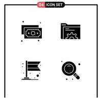 User Interface Pack of 4 Basic Solid Glyphs of cash flag gear server research Editable Vector Design Elements