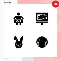 4 Universal Solid Glyph Signs Symbols of jobless error people browser easter Editable Vector Design Elements