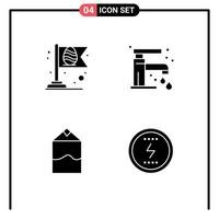 Mobile Interface Solid Glyph Set of 4 Pictograms of flag milk flag sink energy Editable Vector Design Elements