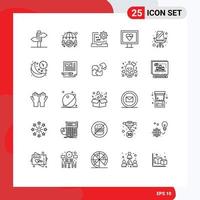 25 Universal Line Signs Symbols of chair monitor umbrella heart development Editable Vector Design Elements