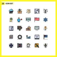 Group of 25 Modern Filled line Flat Colors Set for design song binary music album Editable Vector Design Elements