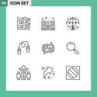 Mobile Interface Outline Set of 9 Pictograms of cookies jumping banking jump rope exercise Editable Vector Design Elements