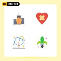 Set of 4 Commercial Flat Icons pack for crown data monarchy heart save Editable Vector Design Elements