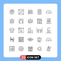 Modern Set of 25 Lines Pictograph of gauge mobile movie lock cinema Editable Vector Design Elements