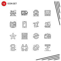 paquete de iconos vectoriales de stock de 16 signos y símbolos de línea para el análisis de elementos de diseño vectorial editables del sitio web de la interfaz del juego web vector