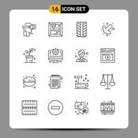 Pictogram Set of 16 Simple Outlines of digital computer arrow nature ecology Editable Vector Design Elements