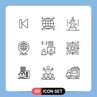 Mobile Interface Outline Set of 9 Pictograms of location globe network global science experiment Editable Vector Design Elements