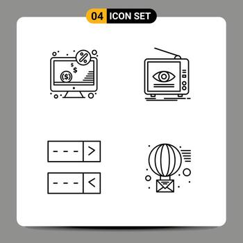 Pack of 4 Modern Filledline Flat Colors Signs and Symbols for Web Print Media such as computer tv monitor broadcast password Editable Vector Design Elements