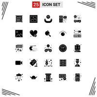 Universal Icon Symbols Group of 25 Modern Solid Glyphs of modem signal handset film video Editable Vector Design Elements
