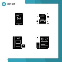 Mobile Interface Solid Glyph Set of 4 Pictograms of medical e hospital sd knowledge Editable Vector Design Elements