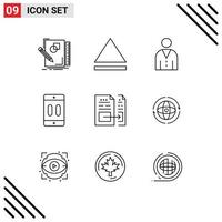 Pictogram Set of 9 Simple Outlines of data pause interface mobile device Editable Vector Design Elements