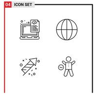 Group of 4 Modern Filledline Flat Colors Set for device fire laptop globe exercise Editable Vector Design Elements