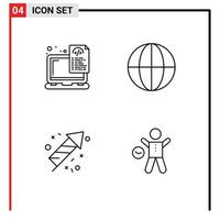 Group of 4 Modern Filledline Flat Colors Set for device fire laptop globe exercise Editable Vector Design Elements