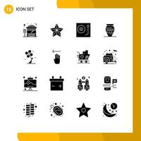 Pack of 16 Modern Solid Glyphs Signs and Symbols for Web Print Media such as flora jar dj emoji amphora Editable Vector Design Elements