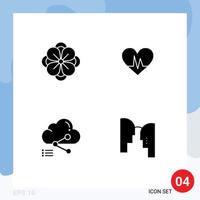 Set of 4 Commercial Solid Glyphs pack for anemone cloud spring flower heartbeat computing Editable Vector Design Elements