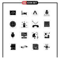 Pack of 16 Modern Solid Glyphs Signs and Symbols for Web Print Media such as badge recording ladder professional mic Editable Vector Design Elements