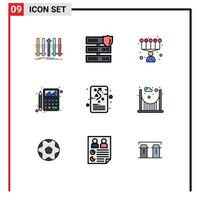 Set of 9 Modern UI Icons Symbols Signs for goal chart security calculator accounting Editable Vector Design Elements