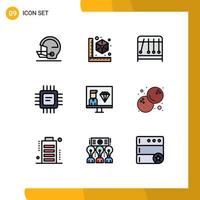 User Interface Pack of 9 Basic Filledline Flat Colors of development coding physics processor cpu Editable Vector Design Elements