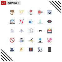 25 User Interface Flat Color Pack of modern Signs and Symbols of hotel find journey folder reel Editable Vector Design Elements