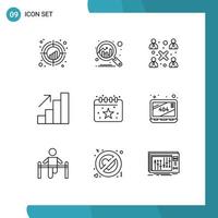 Set of 9 Modern UI Icons Symbols Signs for date birthday business growth analytics Editable Vector Design Elements