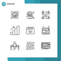 Set of 9 Modern UI Icons Symbols Signs for date birthday business growth analytics Editable Vector Design Elements