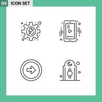 4 iconos creativos, signos y símbolos modernos de energía, usuario, medios, video, elementos de diseño vectorial editables a la derecha vector