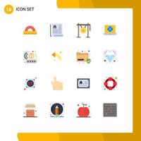 16 Flat Color concept for Websites Mobile and Apps factory technical gong globe laptop Editable Pack of Creative Vector Design Elements