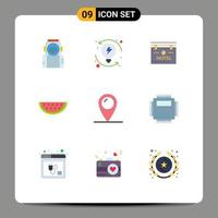 paquete de iconos vectoriales de stock de 9 signos y símbolos de línea para el sistema de vacaciones de verano ubicación de melón elementos de diseño vectorial editables vector