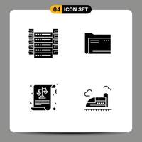 Set of 4 Commercial Solid Glyphs pack for big data file servers computer balance Editable Vector Design Elements