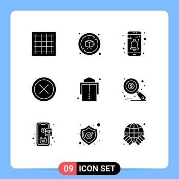 conjunto de 9 paquetes de glifos sólidos comerciales para la aplicación de salida de cinturón eliminar cancelar elementos de diseño vectorial editables vector