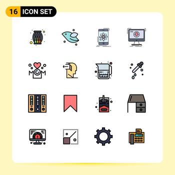 Paquete de 16 líneas llenas de color plano de la interfaz de usuario de signos y símbolos modernos del contenido de datos dlc del juego ciencia elementos de diseño de vectores creativos editables