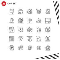 25 User Interface Line Pack of modern Signs and Symbols of kitchen cooking sign book target Editable Vector Design Elements