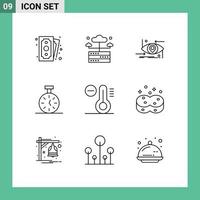 Pictogram Set of 9 Simple Outlines of climate timer advanced time technology Editable Vector Design Elements