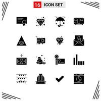 Group of 16 Modern Solid Glyphs Set for computer god protection eye travel Editable Vector Design Elements