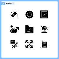 9 Thematic Vector Solid Glyphs and Editable Symbols of folder male ui mars gender Editable Vector Design Elements