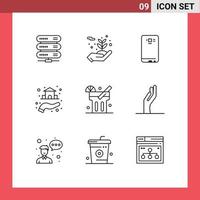 Group of 9 Outlines Signs and Symbols for lemonade property phone real camera Editable Vector Design Elements