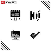 Set of 4 Modern UI Icons Symbols Signs for billboard factory custom computer measuring Editable Vector Design Elements